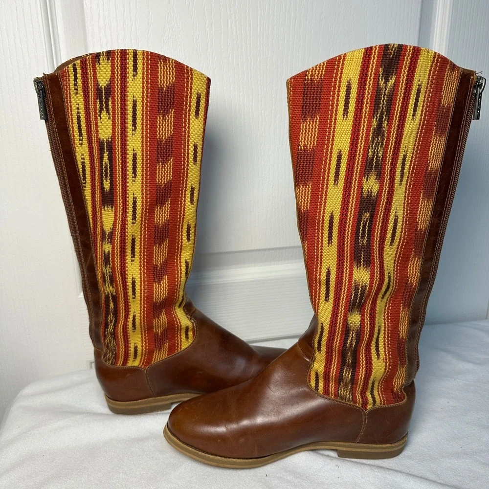 Reef Santa Marta Knee High Boots Women Size 7 Back Zip Brown‎ Aztec Western Boho